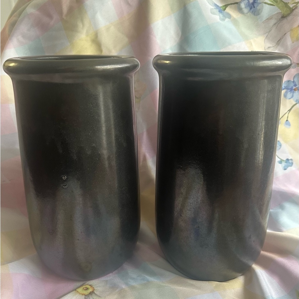 Elegant Black Ceramic Vases. Set of 2.